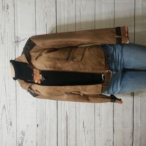 BKE Outerwear stylish faux leather jacket with sequin accents.